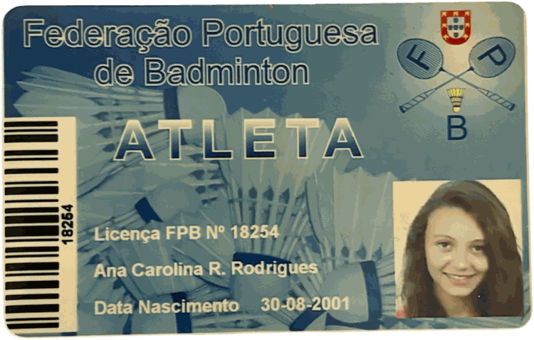 Cartão de atleta da Federação Portuguesa de Badminton