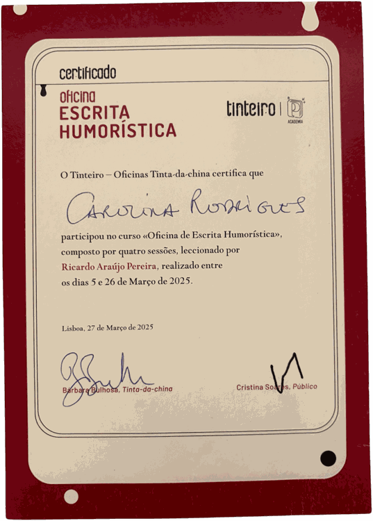 Certificado da Oficina de Escrita Humorística
